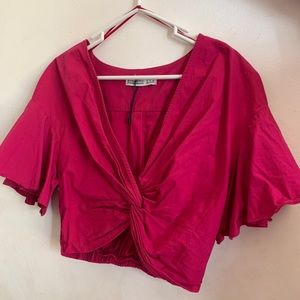 Pink Zara basic ruffle crop top
